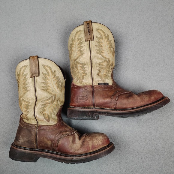 JUSTIN Superintendent Cowboy Work Boot Mens 10.5D Tooled Leather 11" Steel Toe - Picture 12 of 12
